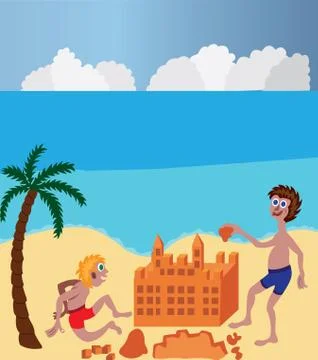Building the sand castle Stock Illustration