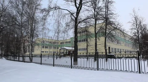 The building of the school. Winter Stock Footage 49109244