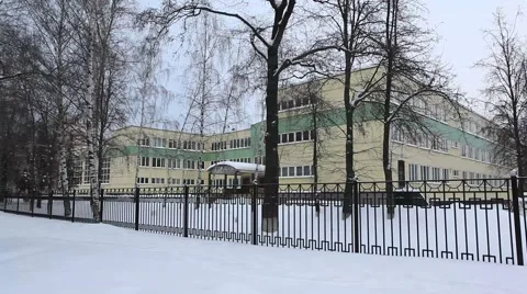 The building of the school. Winter Stock Footage 49109273