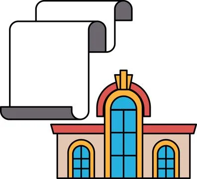 A building with a scroll on top of it Stock Illustration
