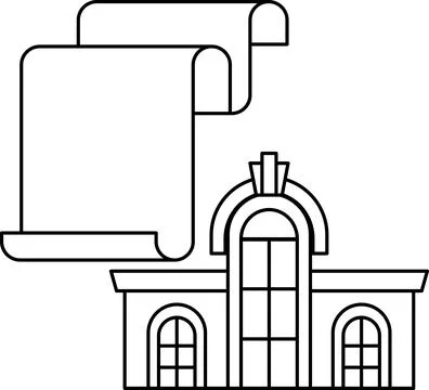 A building with a scroll on top of it Stock Illustration