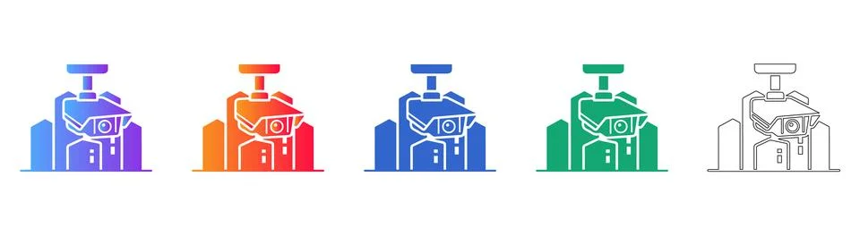 Building Security Camera Surveillance Icons Illustrazione stock
