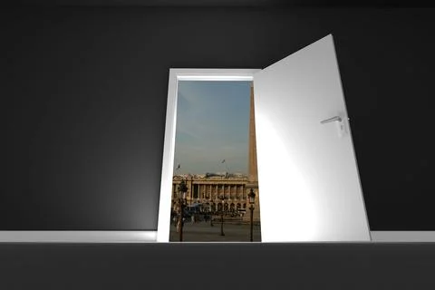 Building seen from open door Ilustración de archivo