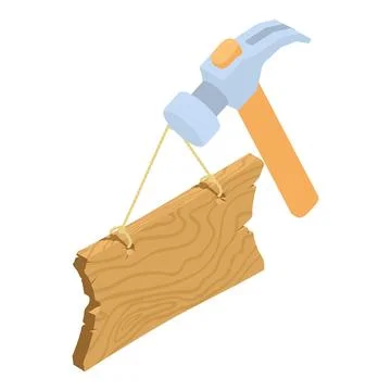Building service icon isometric vector. Hammer nail puller and old wooden boa Illustrazione stock