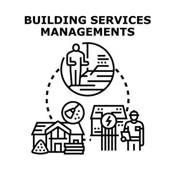 Building services management overseeing construction maintenance and energy Stock Illustration