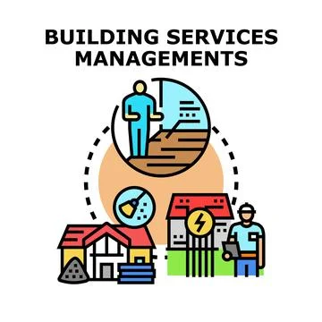Building services management overseeing construction maintenance and energy Stock Illustration