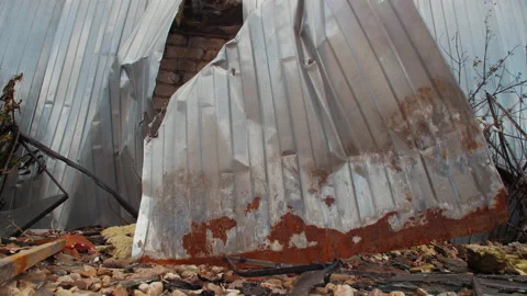 Building shell destroyed by the explosion Stock Footage 199683172