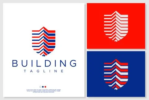 Building shield logo design template. Building logo in shield form. Stock Illustration