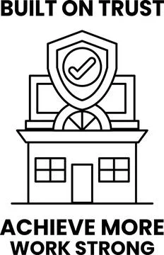 A building with a shield on top of it that says Built on Trust Ilustración de archivo