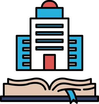 A building is shown with a book open on top of it Ilustración de archivo