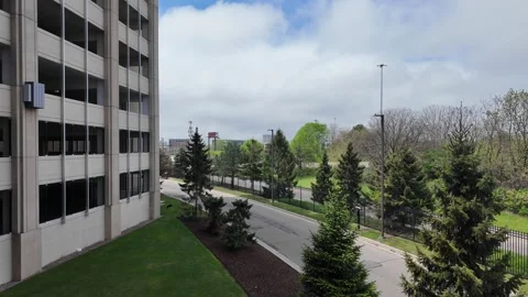 Building Side Aerial View Showing Downtown Detroit and Traffic Flow Stock Footage 332071548