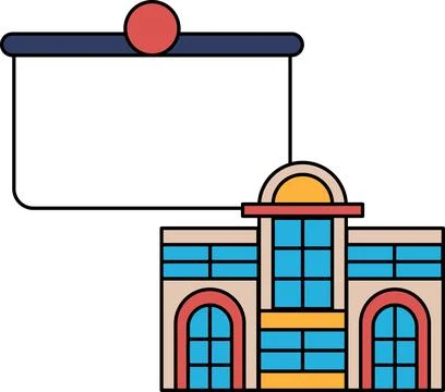 A building with a sign hanging from it Ilustración de archivo