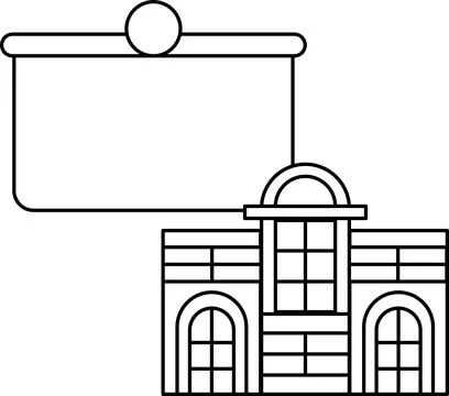 A building with a sign hanging from it Ilustración de archivo