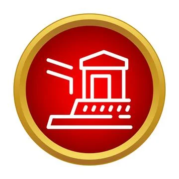 Building with signal broadcasting inside red circle icon design Ilustración de archivo