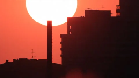 Building silhouette at sunset sky Stock Footage 58225404