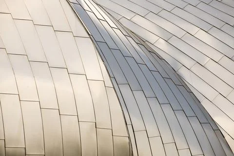 A building with a silver roof has a pattern of squares Foto stock