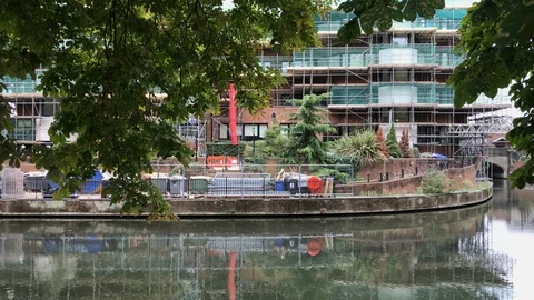 Building site at the canal Stock Footage 117073739
