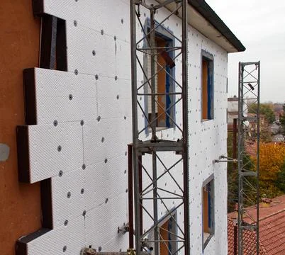 Building site for construction of external thermal insulation. Foto stock