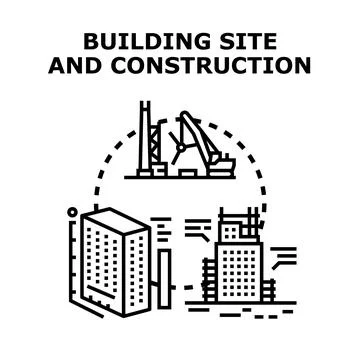 Building site construction process with developing skyscraper outlines Иллюстрация