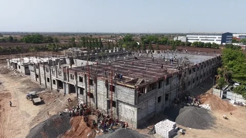 Building Site Construction Showing Industrial Structure and Concrete Hoisting Stock Footage 344477618