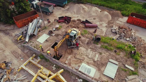 Building site. Construction workers working on a new expressway construction Vídeos de archivo 198255243