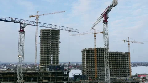 Building site with high tower cranes Stock Footage 87011295