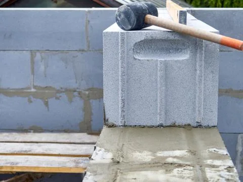Building site of a house made of blocks colorful Stock Photos