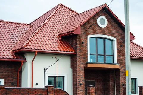 Building site of a house under construction made from white foam concrete blo Foto stock