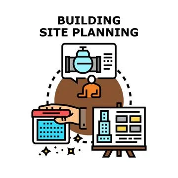 Building site planning calculating construction project development Ilustración de archivo