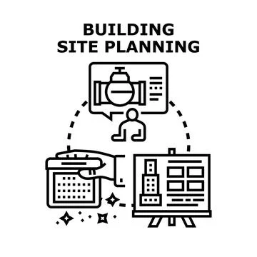 Building site planning calculating construction project development Stock Illustration