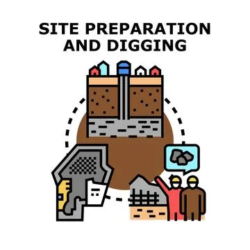 Building site preparation and digging process icon Stock Illustration