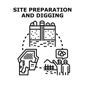 Building site preparation and digging process icon Stock Illustration