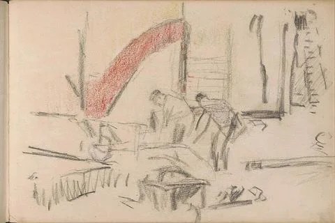 Building site with two workers at a wheelbarrow. Page 2 from a sketchbook ... Stock Photos