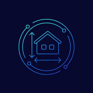 Building size icon with a house, linear design Stock Illustration