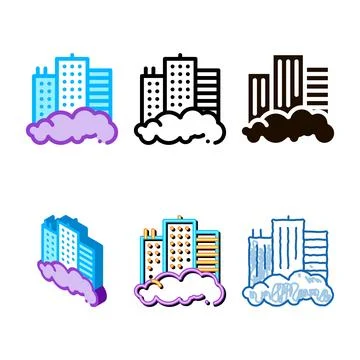 Building skyscraper and smog vector thin designs line icon 스톡 일러스트