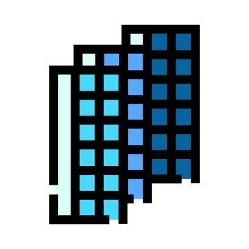 Building skyscraper icon pixelated flat design Иллюстрация