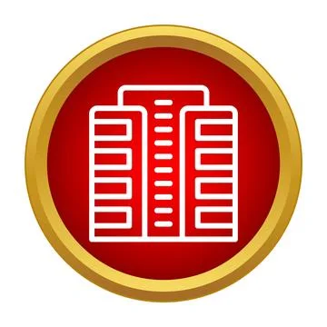 Building skyscraper icon on red gold button Ilustración de archivo