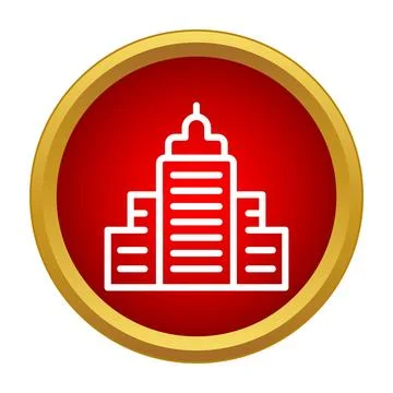 Building skyscraper icon on a red gold button Ilustración de archivo
