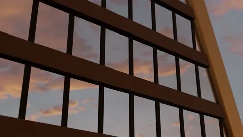 Building skyscraper office building in the evening. 4K animation Stock Footage 220299256