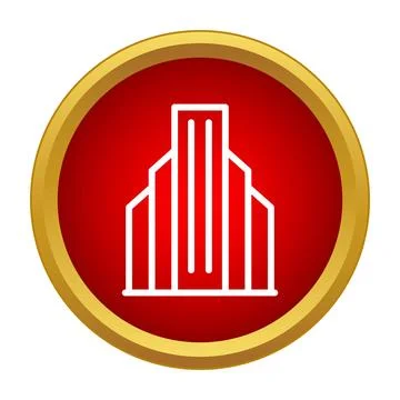 Building skyscraper outline icon on red circle Ilustração Stock