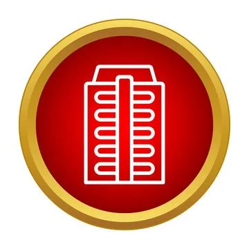 Building skyscraper outline line icon on red button Ilustração Stock