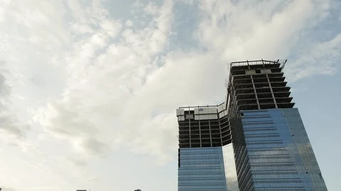 Building Skyscraper With Running Clouds Stock Footage 112973560