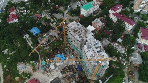 Building a skyscraper in the summer Stock Footage 128276156