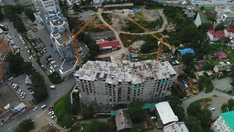 Building a skyscraper in the summer Stock Footage 128276243