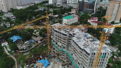 Building a skyscraper in the summer Stock Footage 128276255