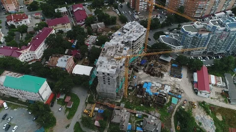 Building a skyscraper in the summer Stock Footage 128276370