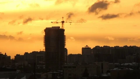 Building skyscraper in winter Stock Footage 81454556