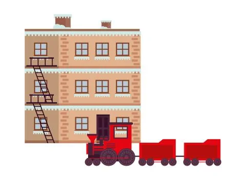 Building with snow and train winter season Ilustración de archivo