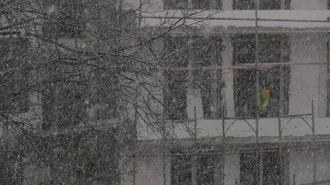 Building in the snow Stock Footage 71156494
