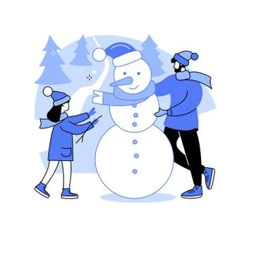 Building a snowman abstract concept vector illustration. Ilustración de archivo